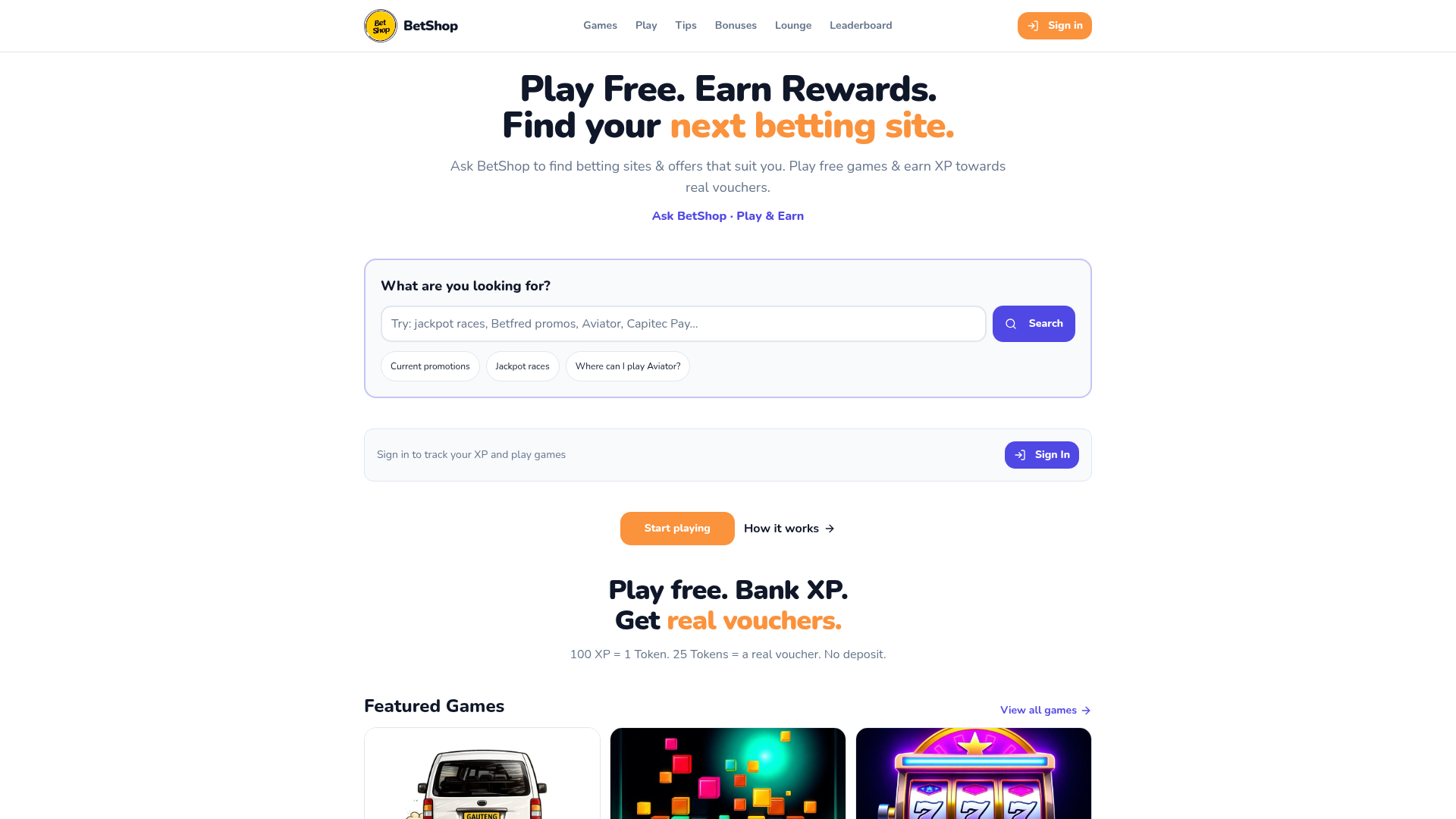 BetShop — SA betting comparison and free-to-play games